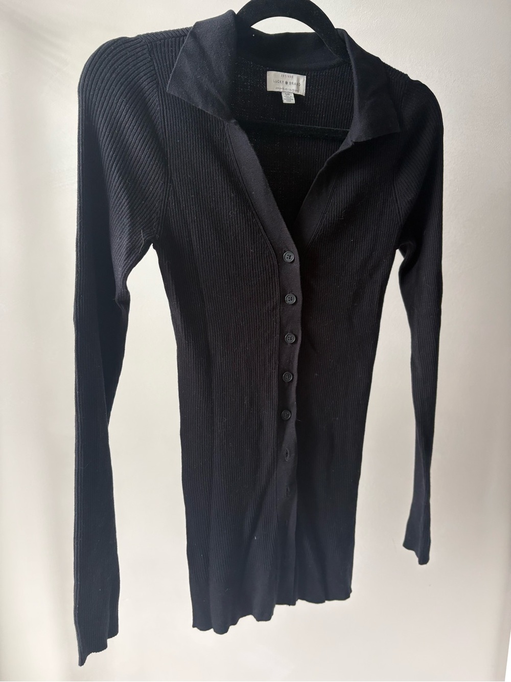 Lucky Brand Black Ribbed Button-Up Collared Sweater